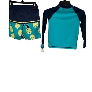 Carters teal shirt & pineapple boy's swim set 2-pc short set retail $46